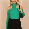 Clothing * | Petal & Pup Promotions Kayden Cold Shoulder Cut Out Knit Sweater Green