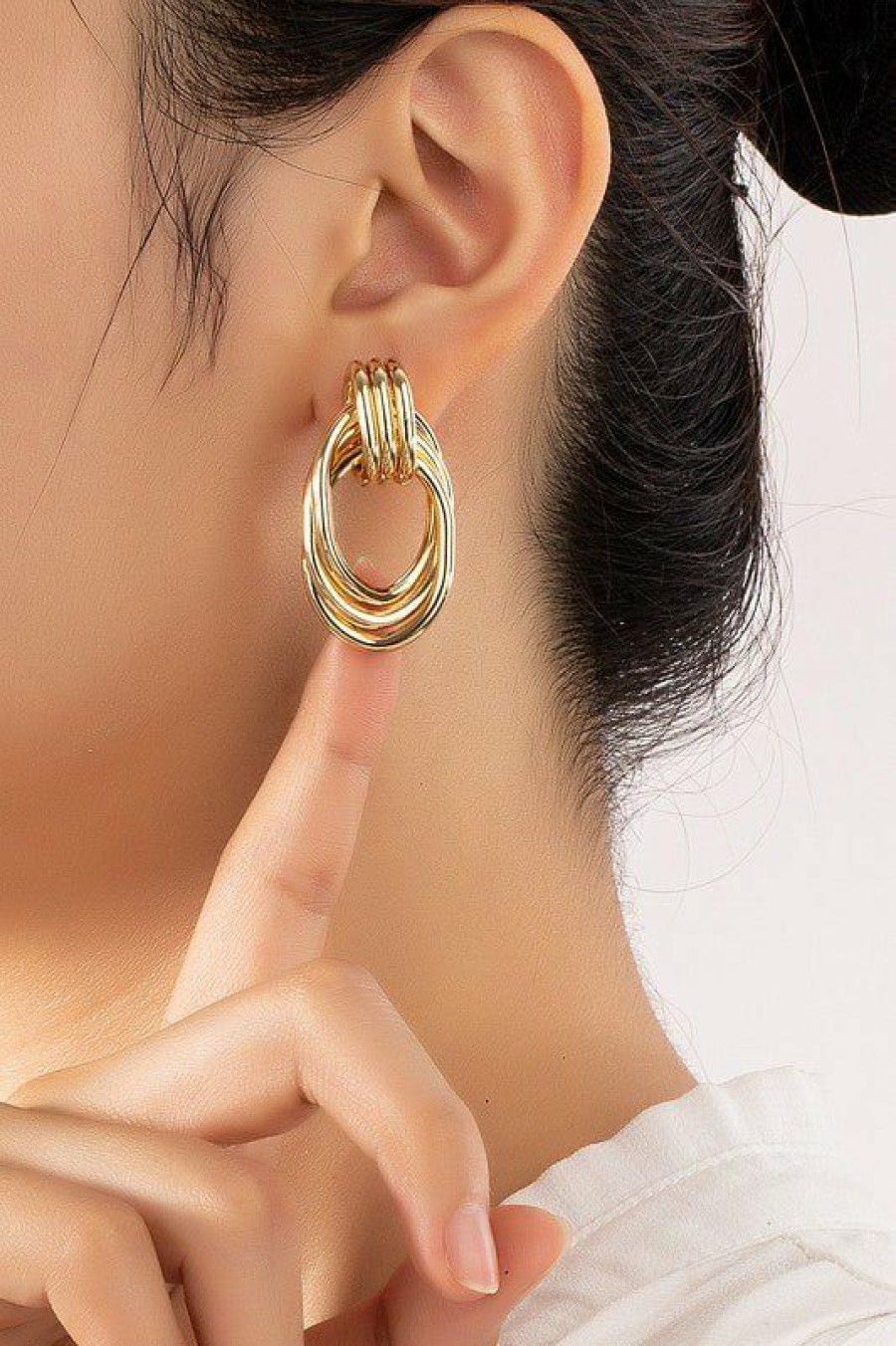 Shoes & Accessories * | Petal & Pup Outlet Sale Metal Knot Hoop Earrings 3 Pack Set Gold