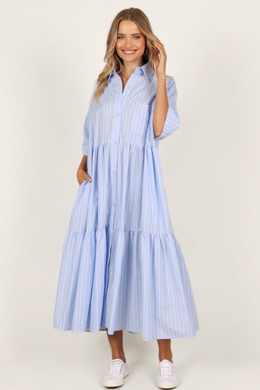 Clothing * | Petal & Pup Good Quality Clover Maxi Dress Blue Stripe