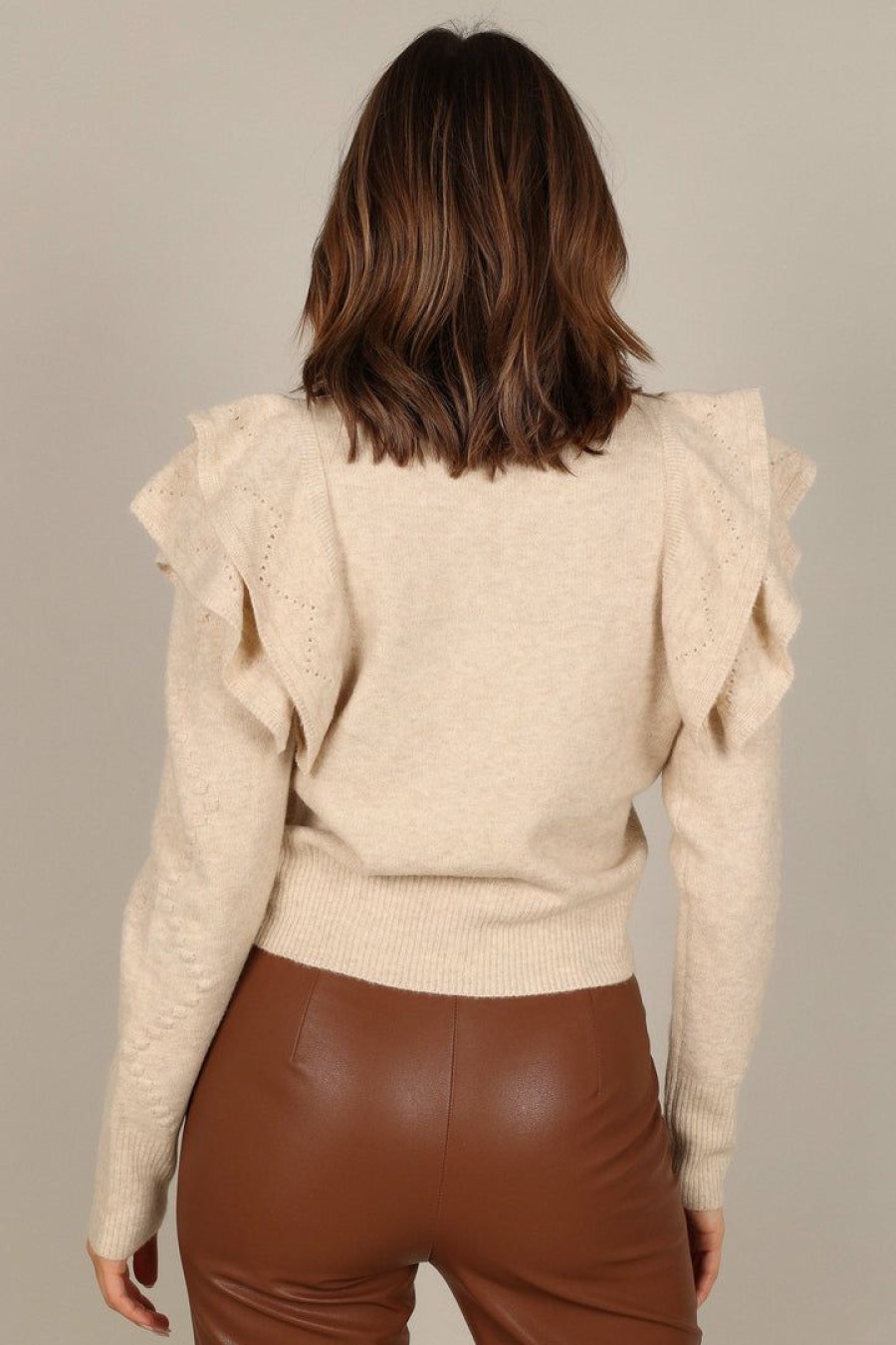 Clothing * | Petal & Pup Best Sellers Winona Ruffle Sleeve Crewneck Knit Sweater Cream