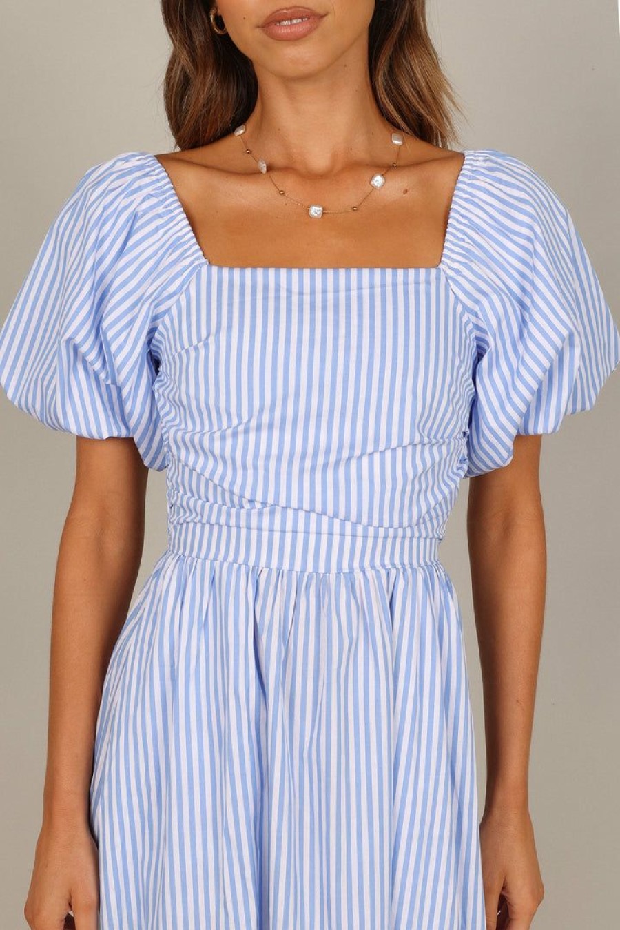 Clothing * | Petal & Pup Top Sellers Clo Puff Sleeve Maxi Dress Blue Stripe