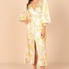 Dresses * | Petal & Pup Hot Sell Madam Long Sleeve Midi Dress Yellow Floral