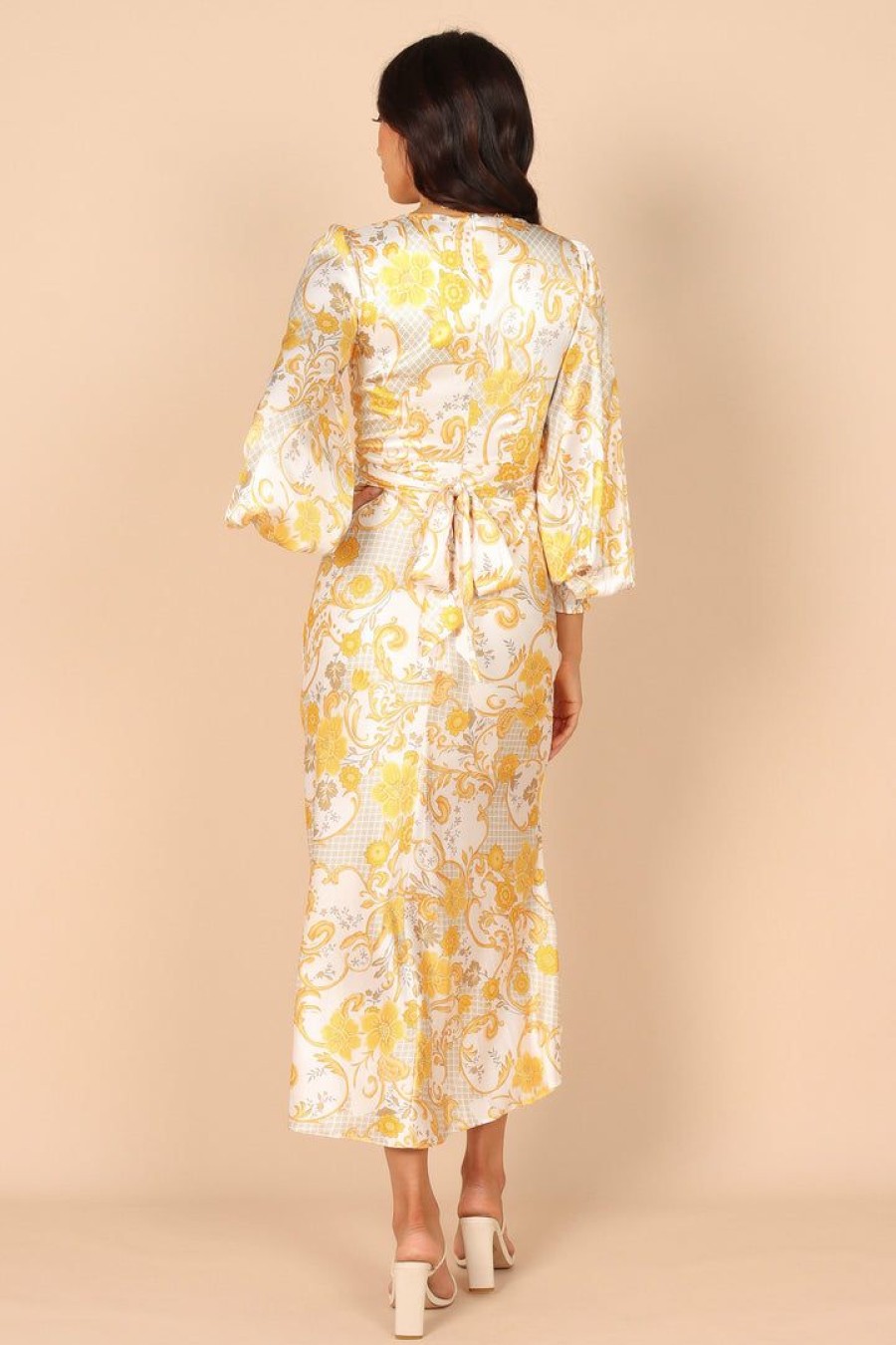 Dresses * | Petal & Pup Hot Sell Madam Long Sleeve Midi Dress Yellow Floral