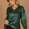 Clothing * | Petal & Pup Best Quality Cameron Crewneck Metallic Knit Sweater Green