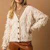 Clothing * | Petal & Pup Online Angela Fringed Button Up Cardigan Cream