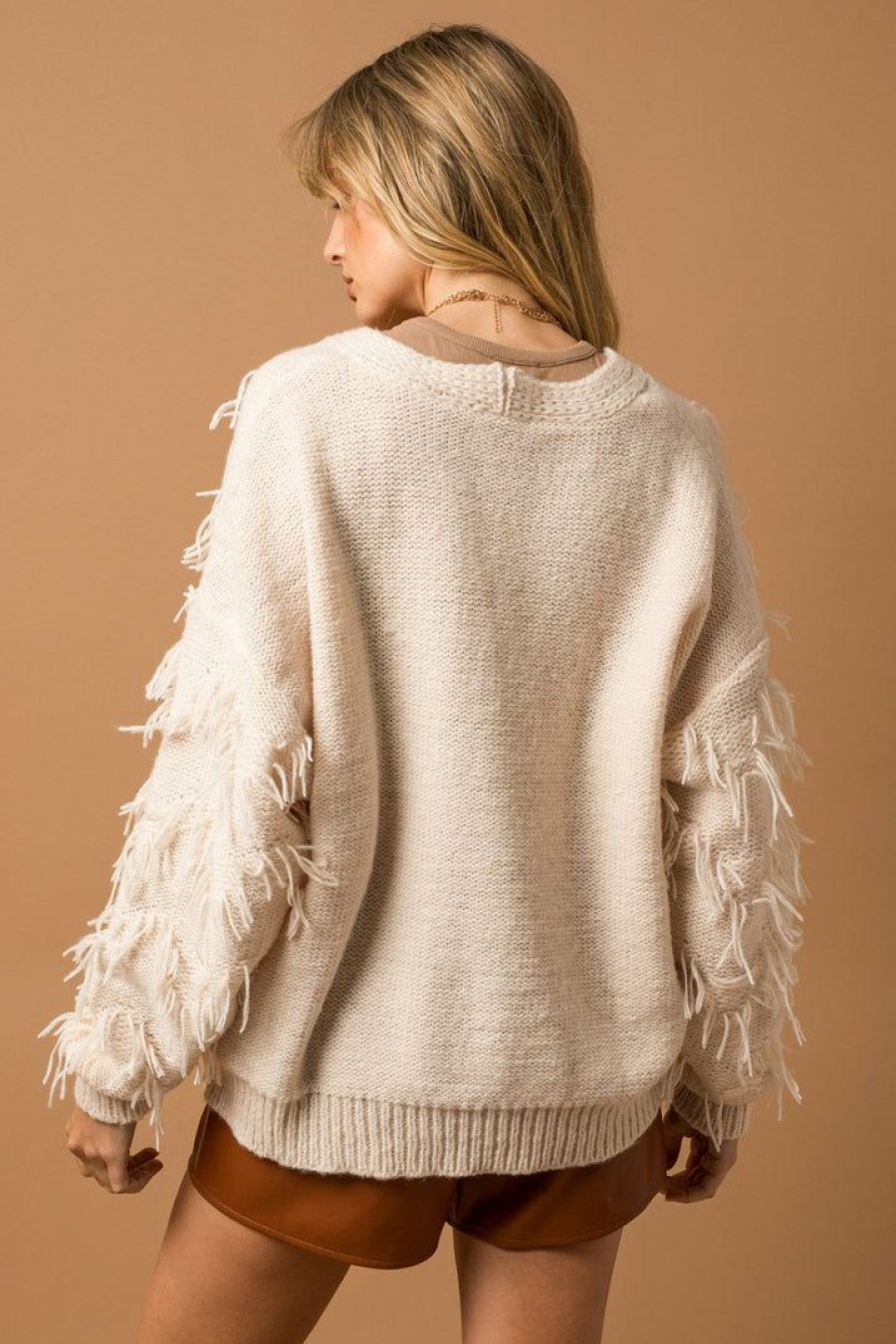 Clothing * | Petal & Pup Online Angela Fringed Button Up Cardigan Cream