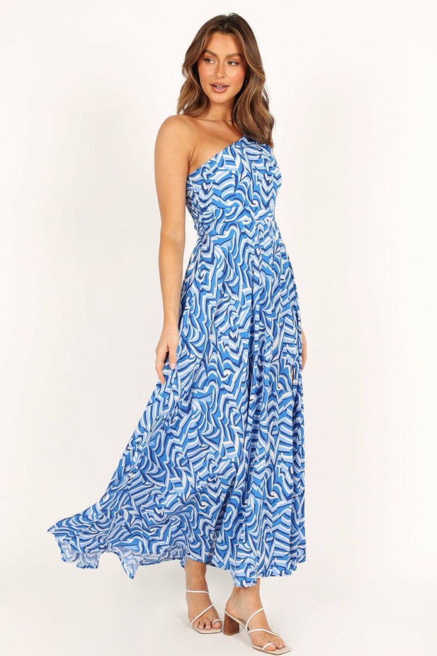 Dresses * | Petal & Pup Good Quality Lea One Shoulder Maxi Dress Blue Multi