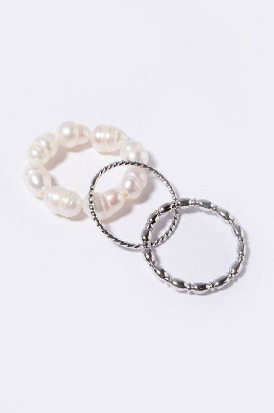 Shoes & Accessories * | Petal & Pup Official Pearl Ring Set Silver