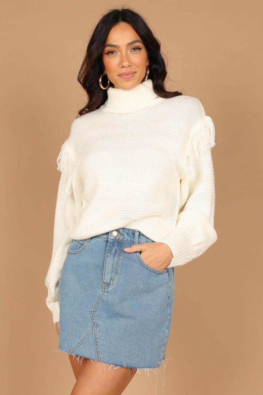 Clothing * | Petal & Pup Exquisite Gifts Christie Fringe Knit Sweater Cream