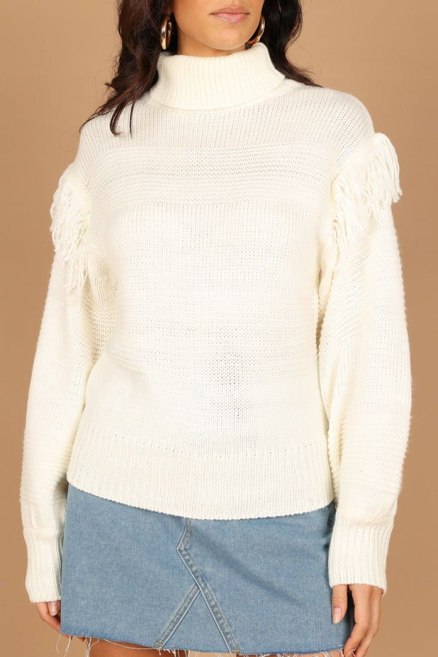 Clothing * | Petal & Pup Exquisite Gifts Christie Fringe Knit Sweater Cream