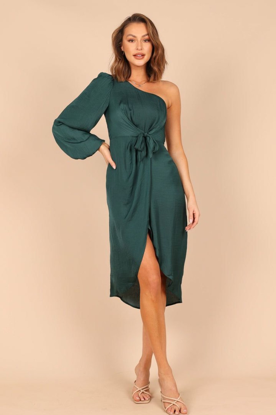 Dresses * | Petal & Pup Best Sellers Ezme One Shoulder Midi Dress Emerald