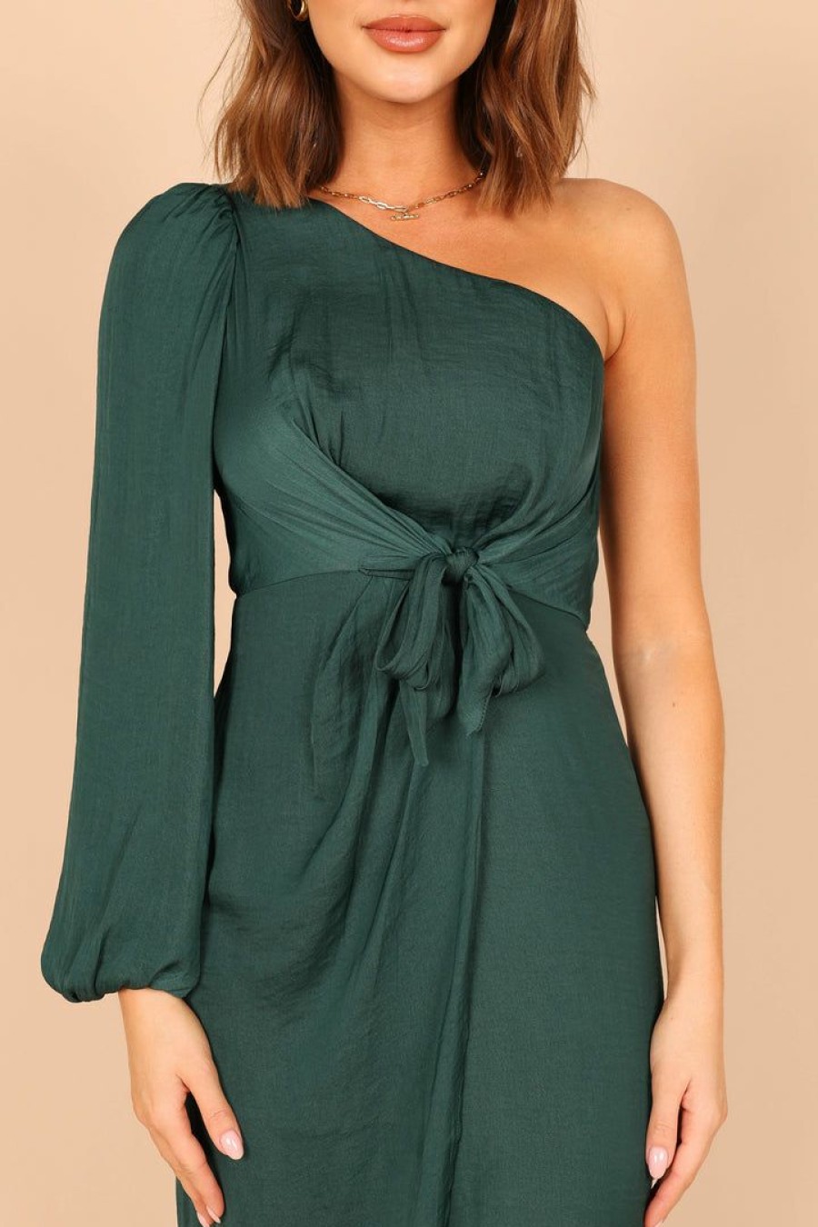 Dresses * | Petal & Pup Best Sellers Ezme One Shoulder Midi Dress Emerald