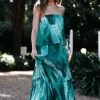 Dresses * | Petal & Pup Online Bloom Strapless Maxi Dress Green Floral