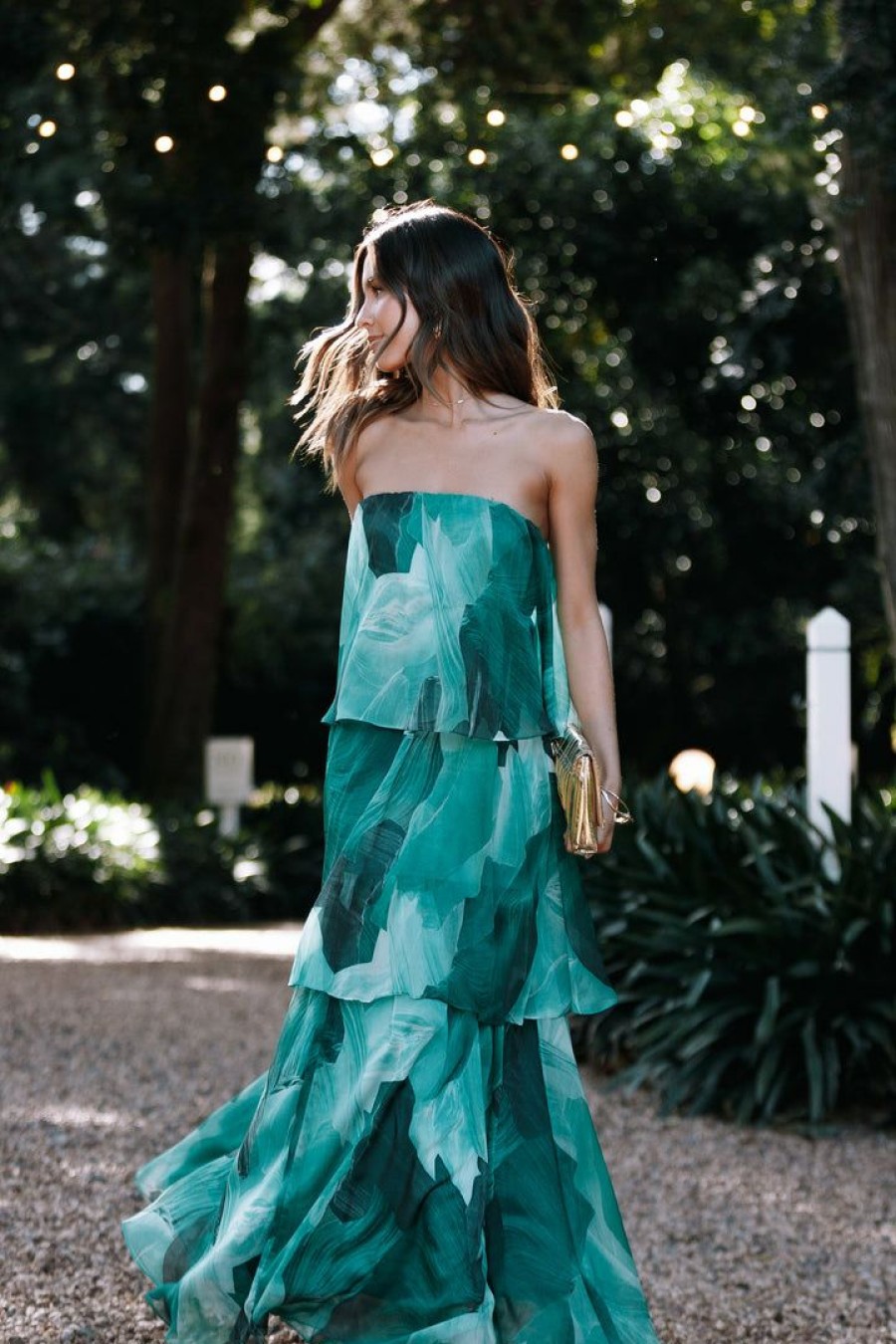 Dresses * | Petal & Pup Online Bloom Strapless Maxi Dress Green Floral