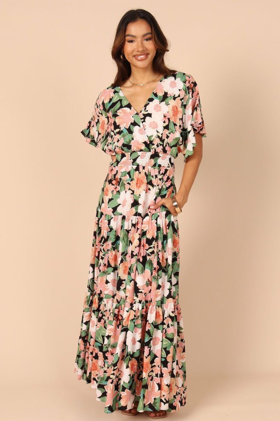 Dresses * | Petal & Pup Official Cautilina Maxi Dress Peach Floral