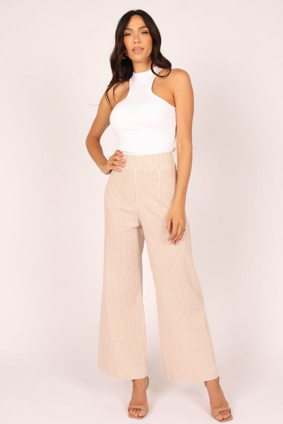 Clothing * | Petal & Pup Exquisite Gifts Henry High Waisted Wide Leg Pants Beige Stripe