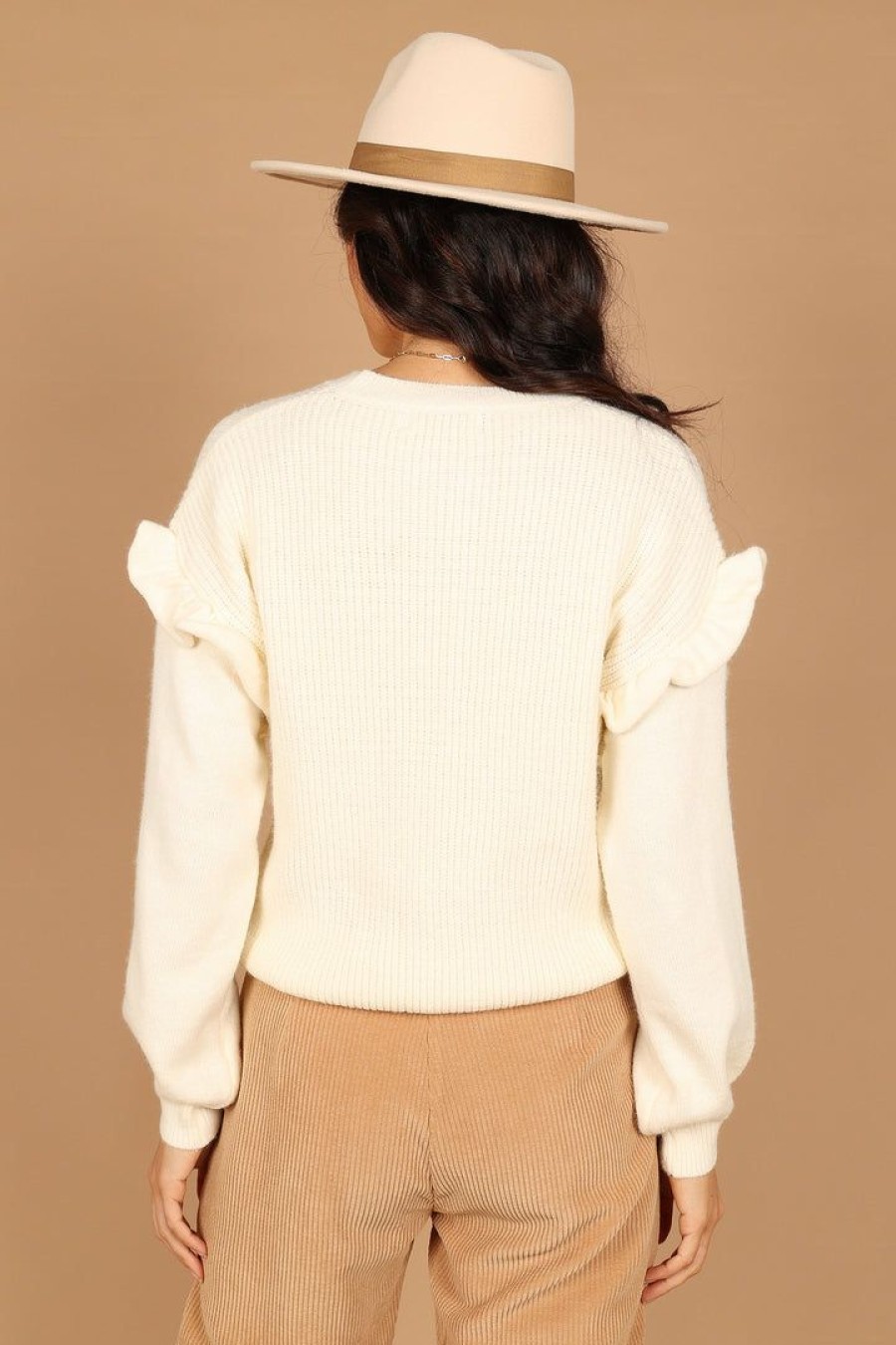 Clothing * | Petal & Pup High Quality Bethany Drop Sleeve Ruffle Knit Sweater Cream