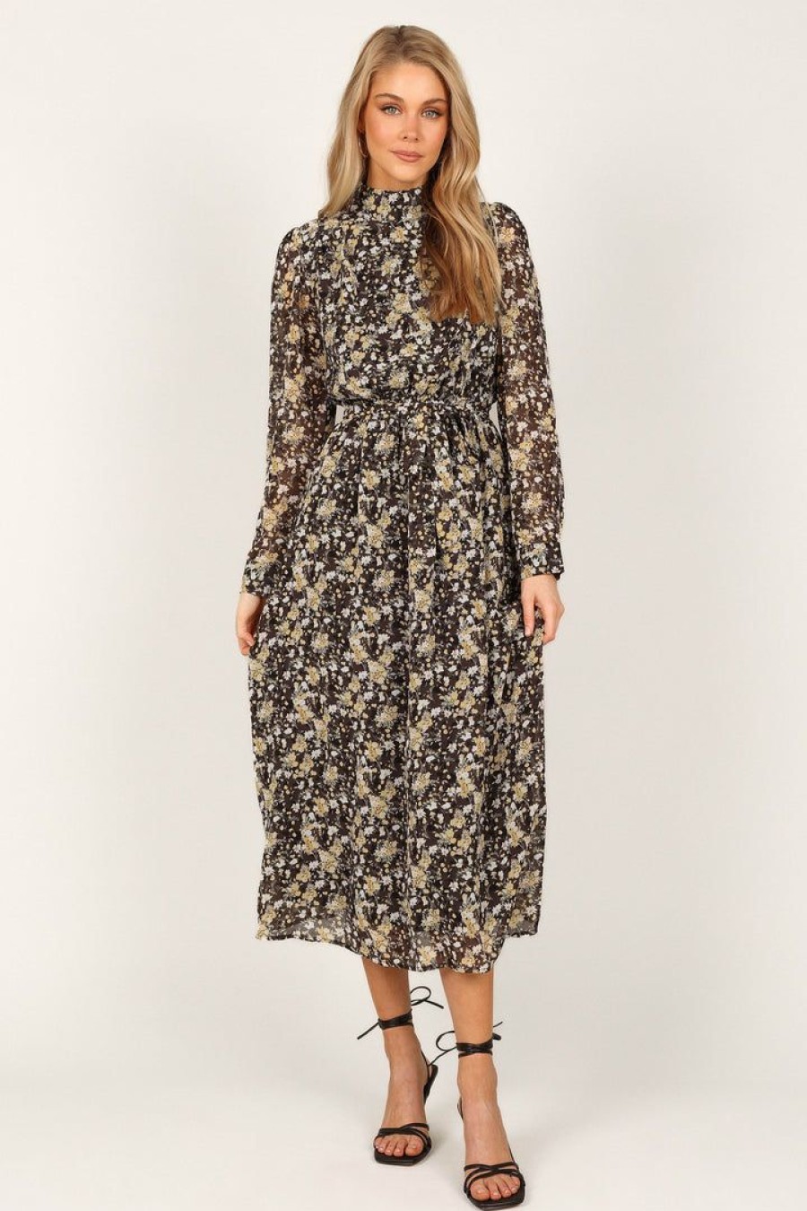 Dresses * | Petal & Pup Online Hannah Long Sleeve Maxi Dress Black Floral