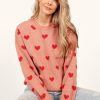 Clothing * | Petal & Pup Hot Sell All Over Heart Knit Sweater Pink