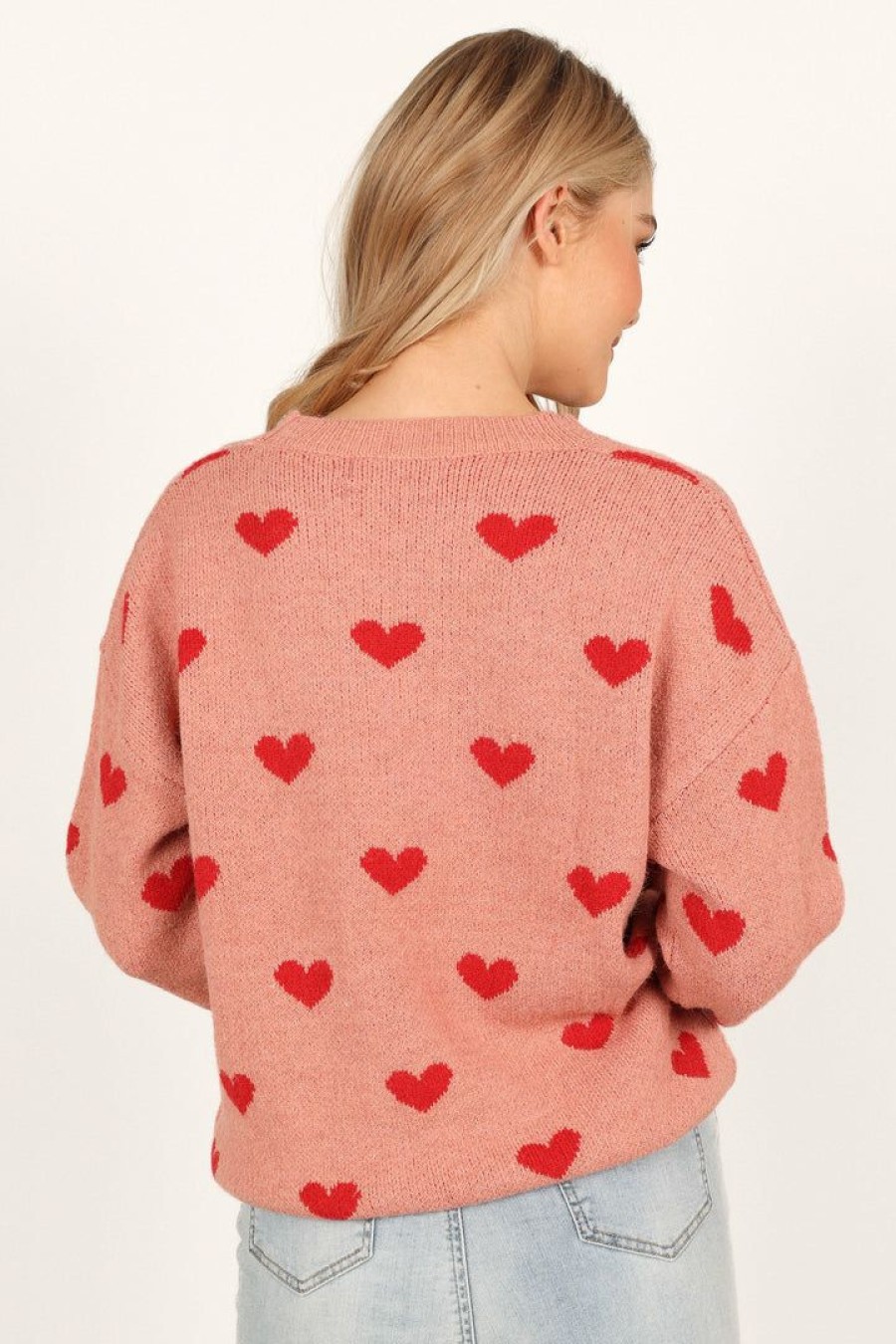 Clothing * | Petal & Pup Hot Sell All Over Heart Knit Sweater Pink